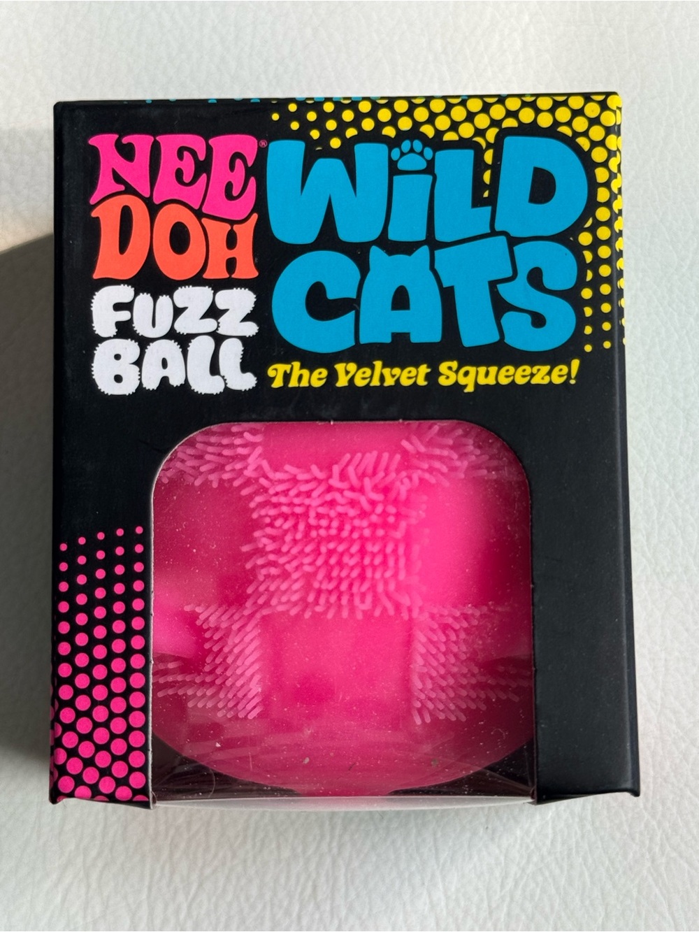 💗 RARE NeeDoh Wild Cats Fuzz Ball Pink Checkered Squishy Squeeze NEW SHIPS TODAY